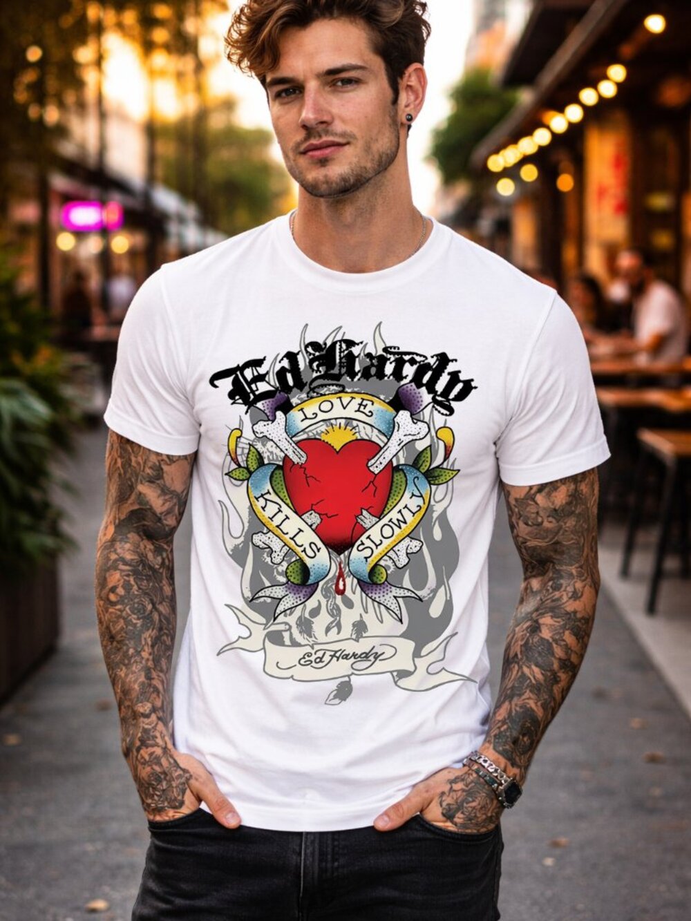 Ed Hardy Love Kills Slowly Graphic T-Shirt | Tattoo Art Style Tee | Unisex